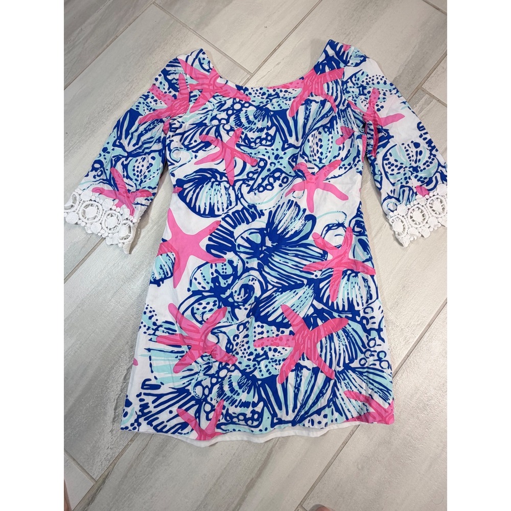 Lilly Pulitzer Harbour Tounic She She Shells Sz S Pink Blue Starfish Shift Dress
